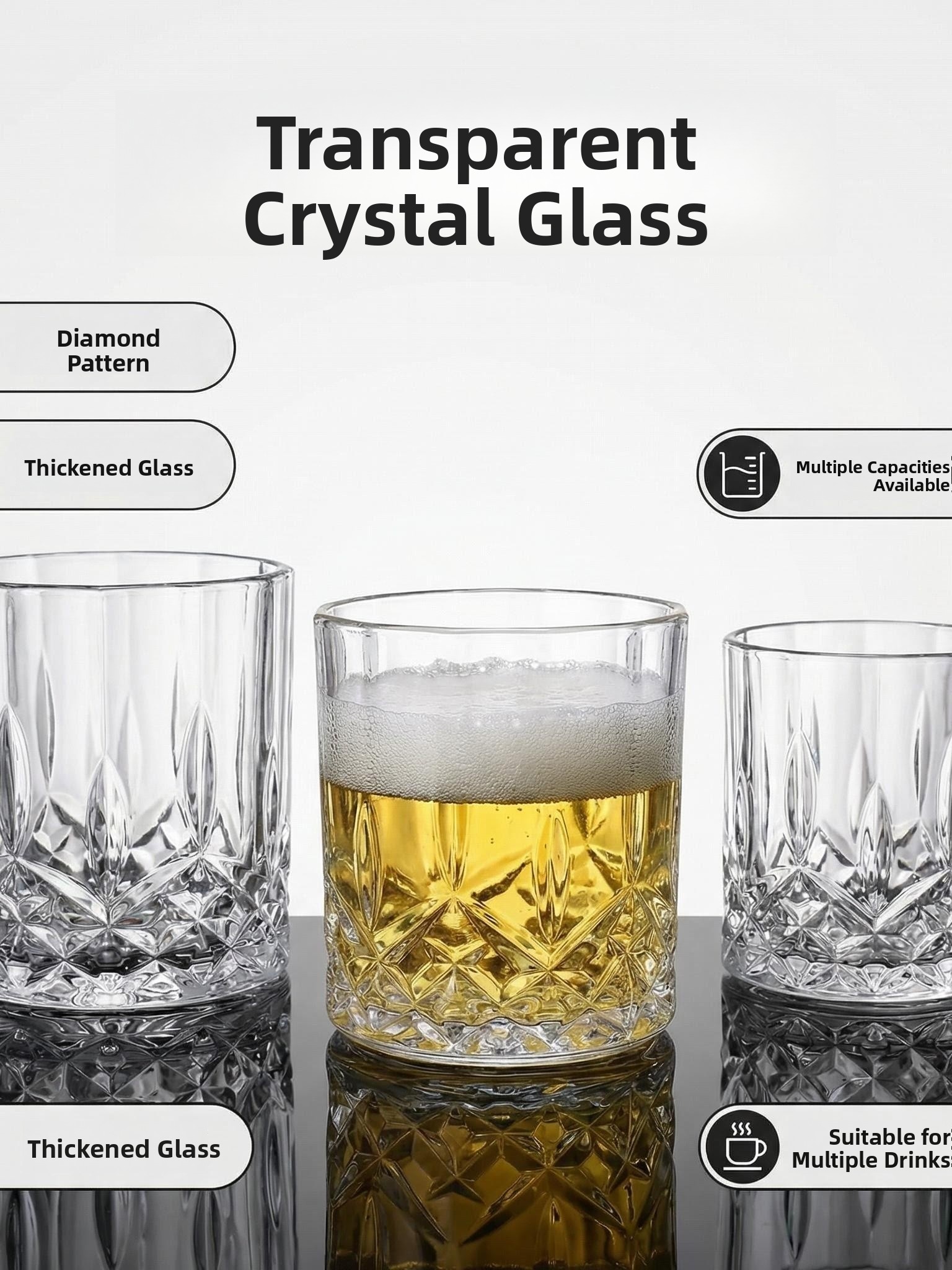 Wine Beer Glass Set - Thickened Glass Whiskey Cup Transparent Crystal