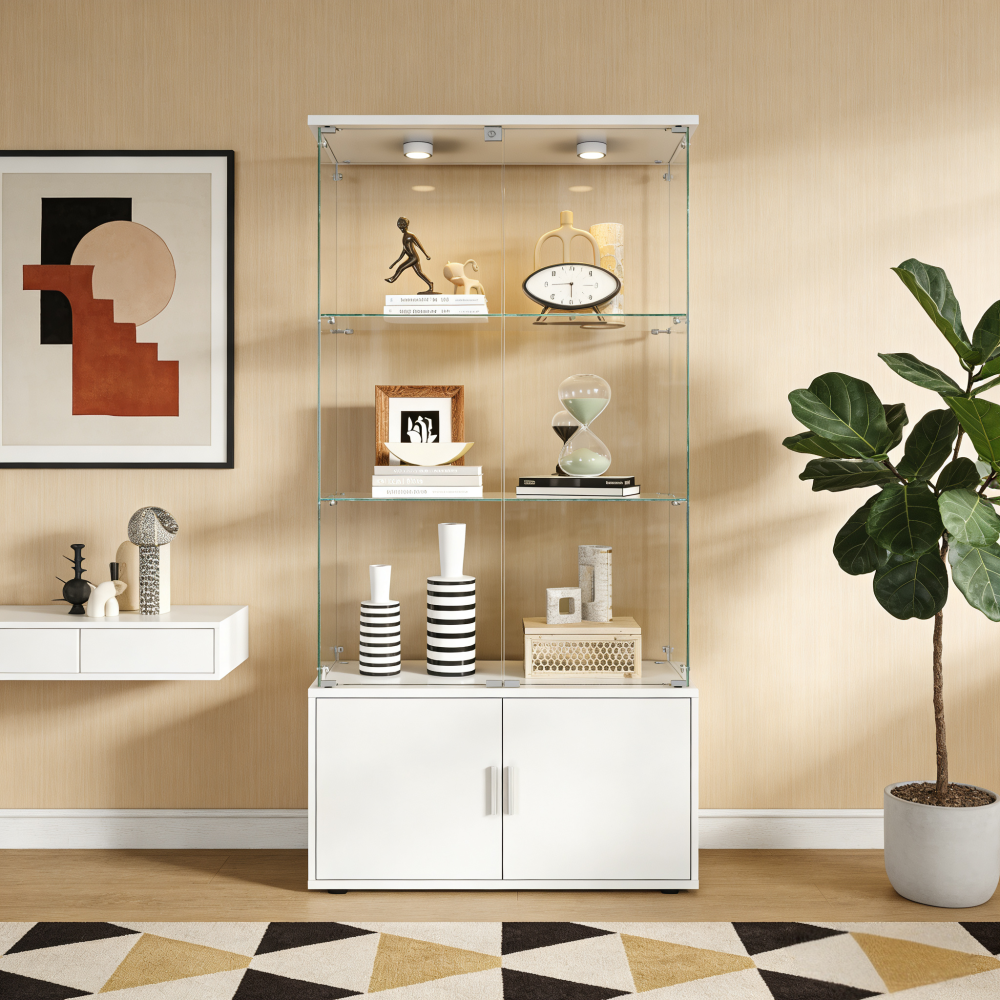 Wine & Beer Shop Photos - White Double-door 4-Layer Storage Display Wine