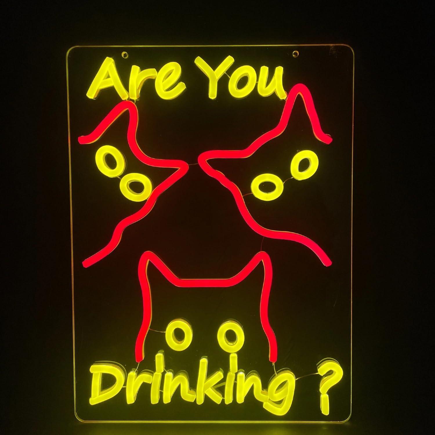 Wine & Beer Shop Photos - Are You Dringking Neon Sign Cat