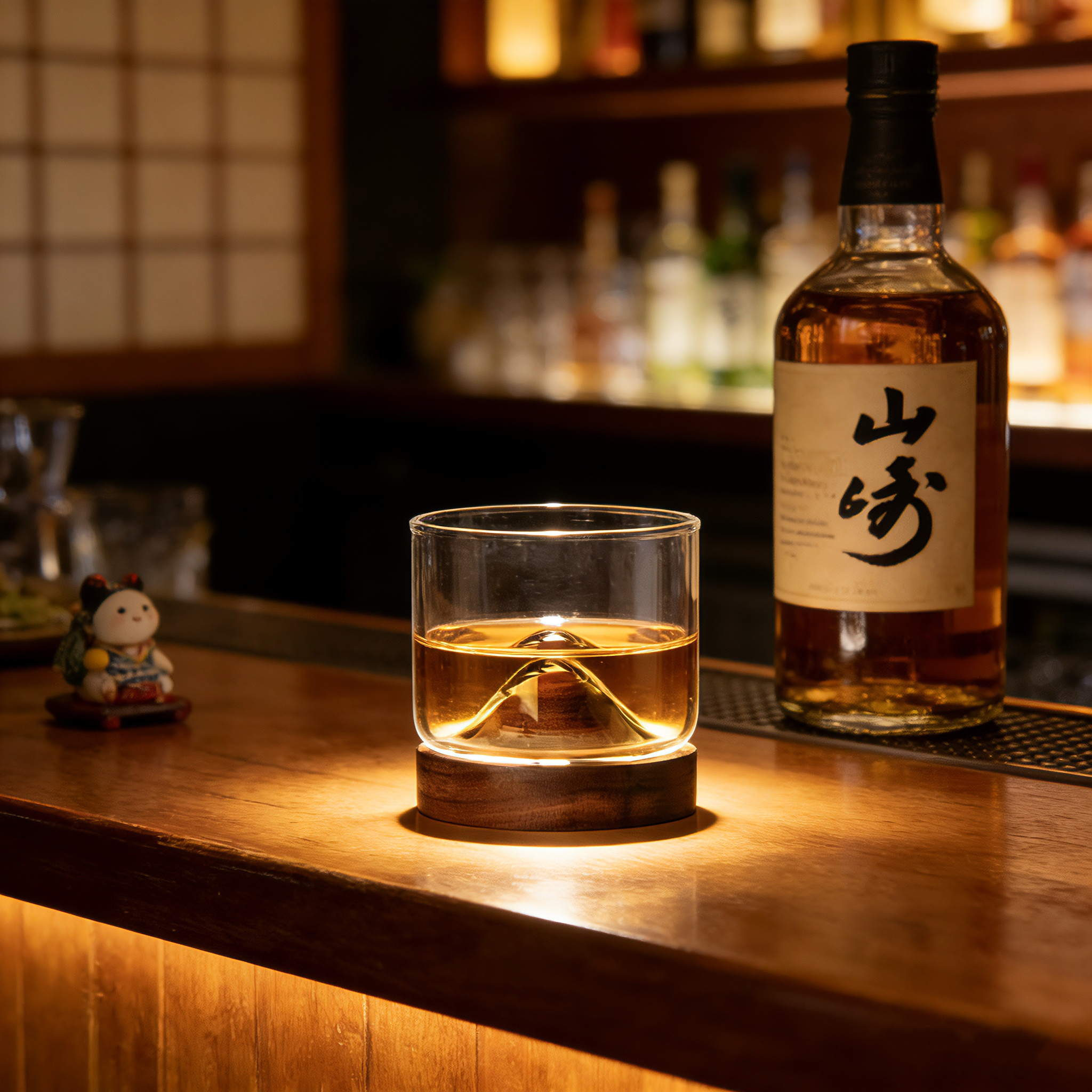 Wine Beer Glass Set - Japanese Style Walnut Coaster Mountain Liquor