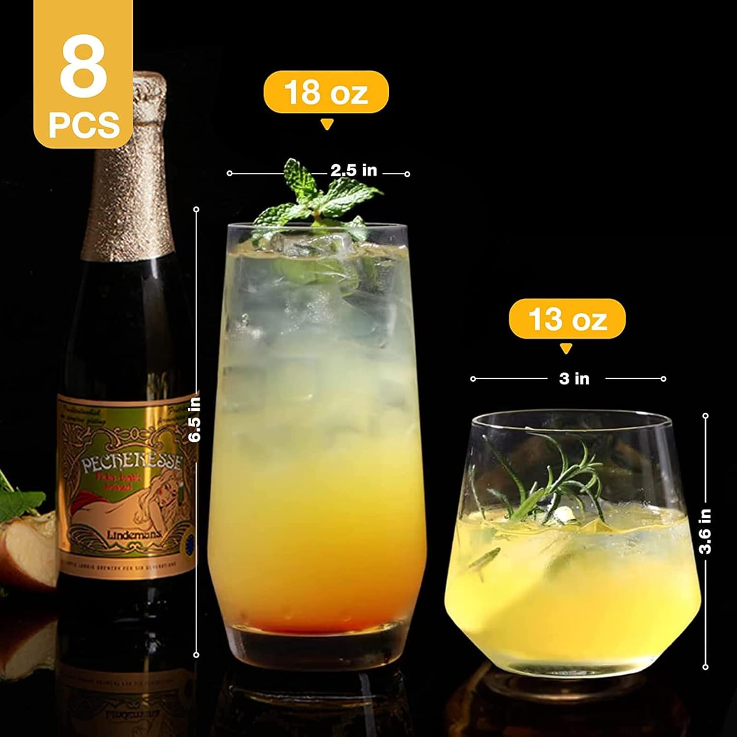 Set of 8 Glass Cups: 4 Tall 18 – Wine Beer Images Bewertung und Preis