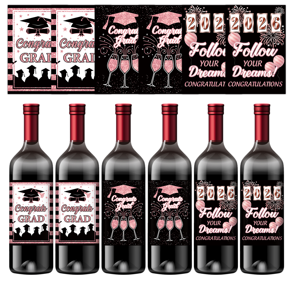 6pcs Congrats Grad Class 2026  – Wine Beer Champagne Bewertung und Preis